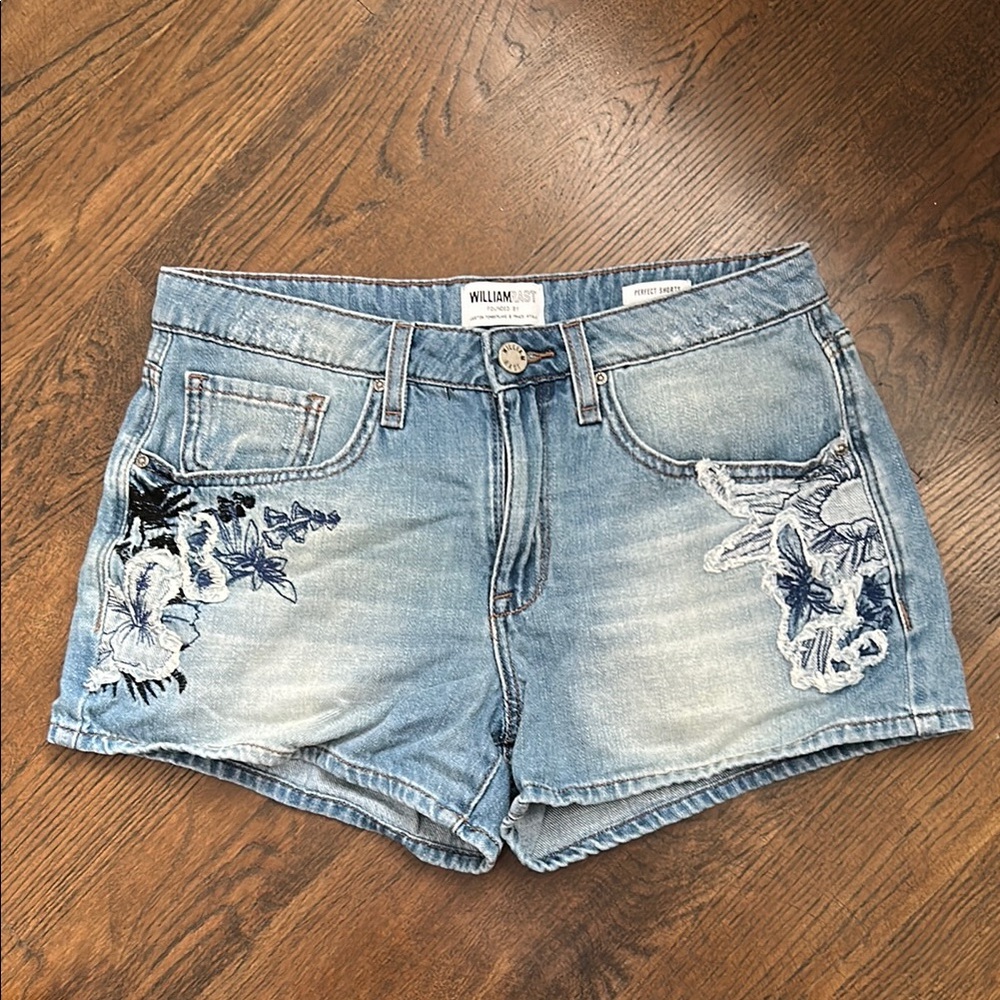 William Rast Blue Jean Shorts with Distressed Details